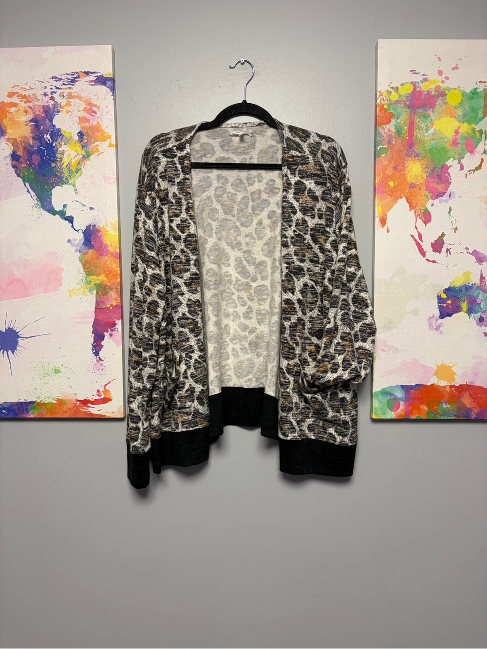 Leopard-Print Open Front Cardigan - Black/Cream